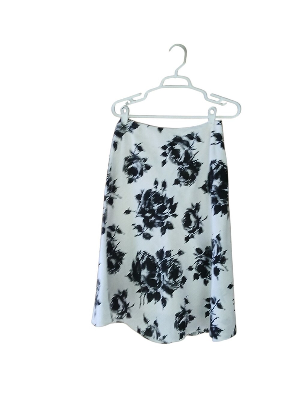 Talbots White & Black Rose Print A Line Linen Midi Skirt Size 4